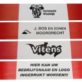 Afzetband rood/wit per rol: Bedrijfsnaam en/of logo